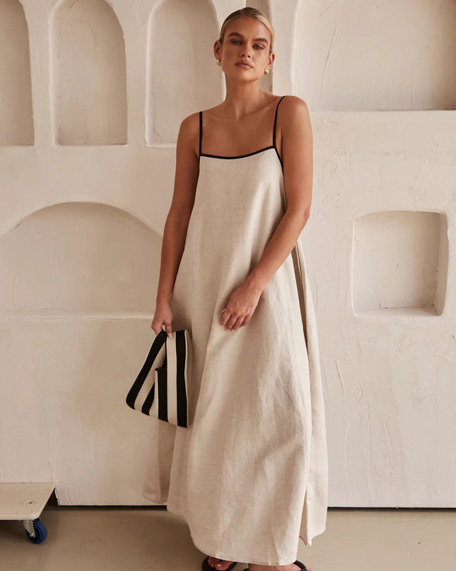 Women wearing beige long dress