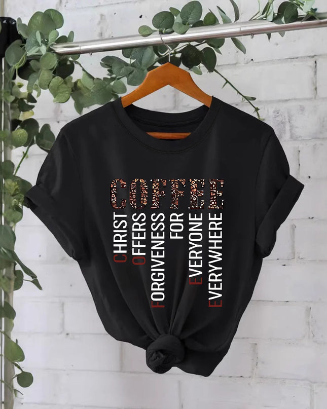 Coffee Print Loose Cotton Tee