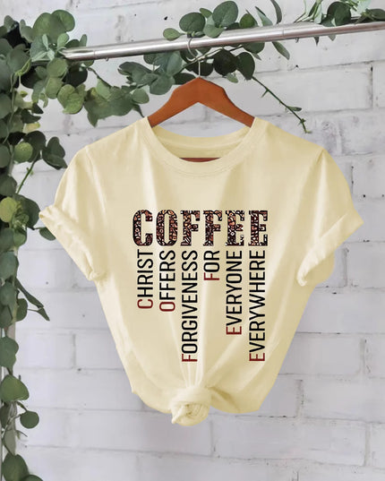 Coffee Print Loose Cotton Tee