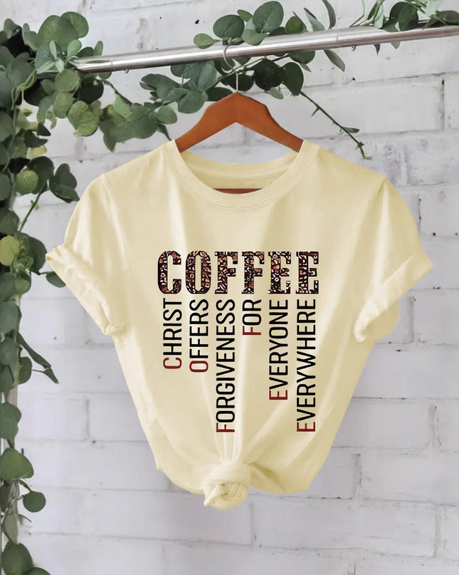 Coffee Print Loose Cotton Tee
