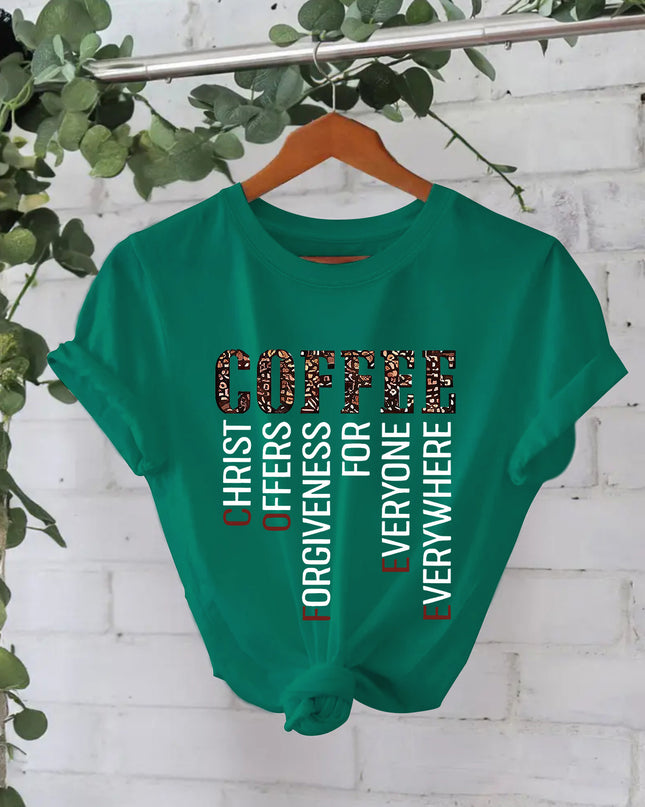 Coffee Print Loose Cotton Tee