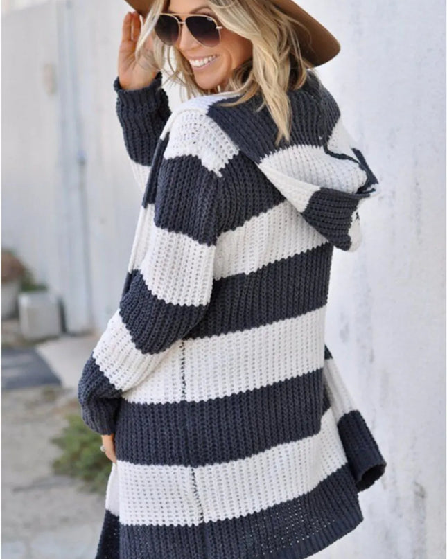 women wearing striped cardigan 