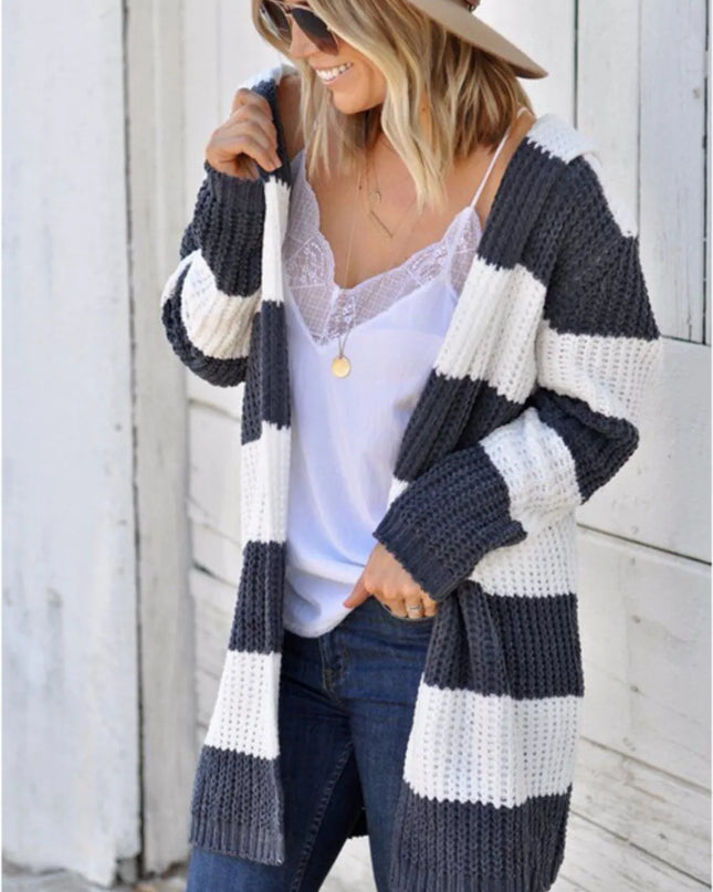 women wearing striped cardigan 