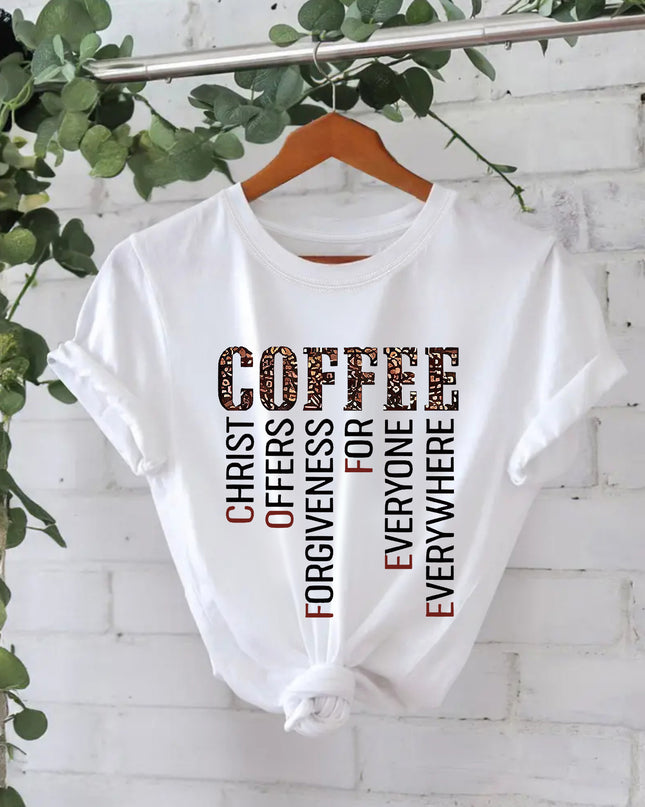 Coffee Print Loose Cotton Tee