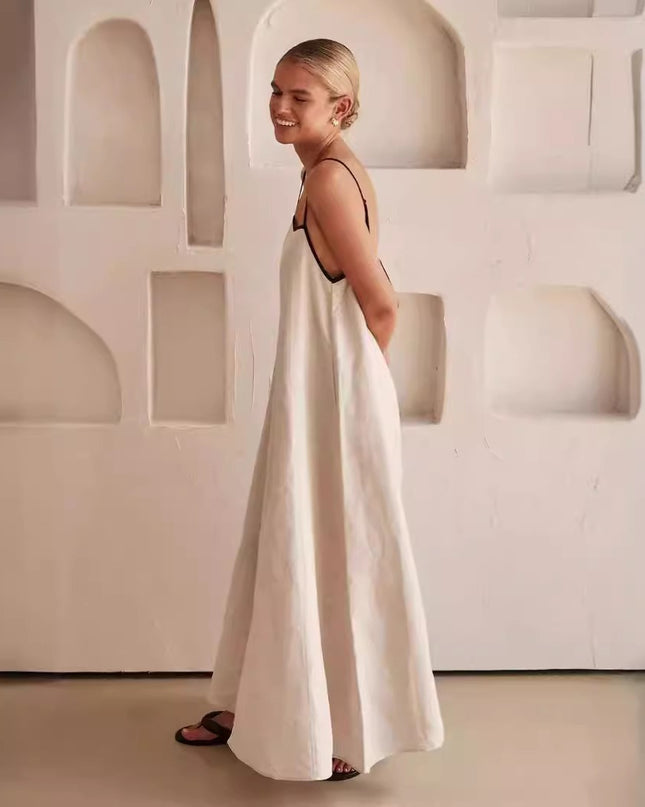 Women wearing beige long dress