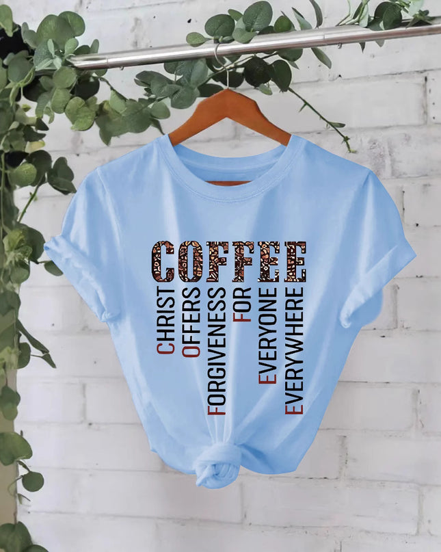 Coffee Print Loose Cotton Tee