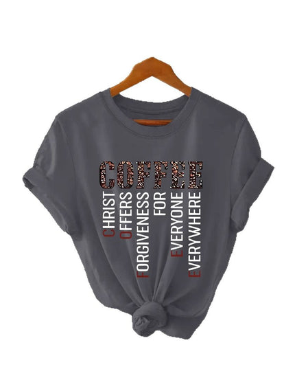 Coffee Print Loose Cotton Tee