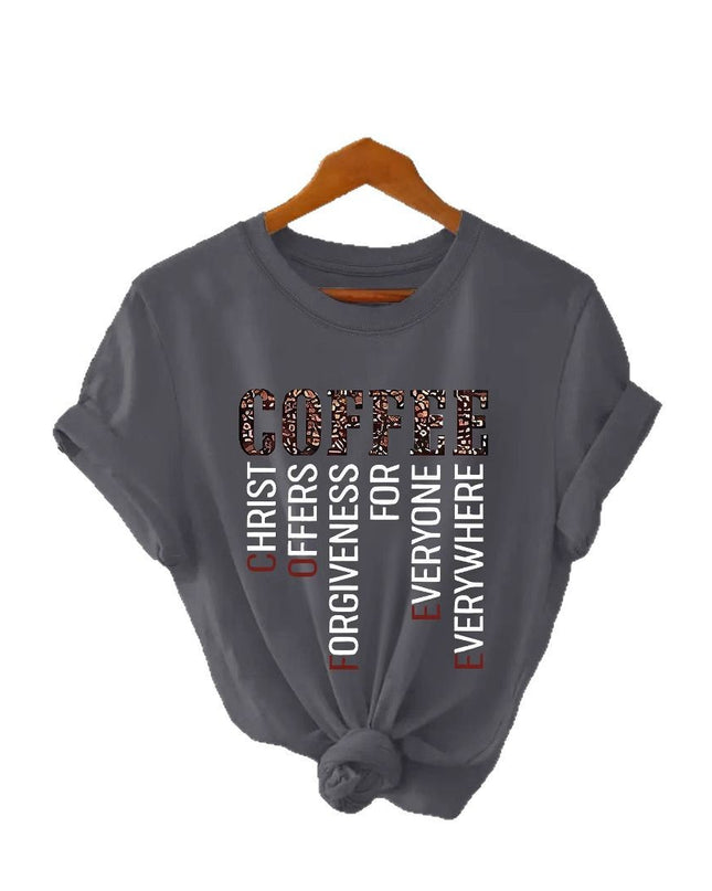 Coffee Print Loose Cotton Tee