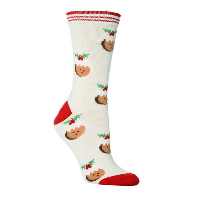 Socks with gingerbread man design on a white background