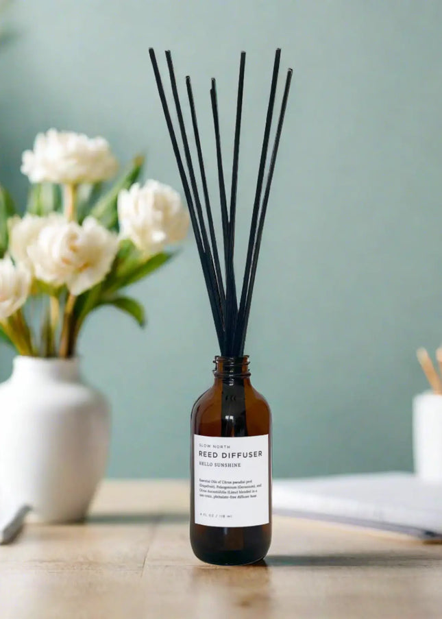 Hello Sunshine Reed Diffuser by Slow North – grapefruit, geranium & lime scent in lifestyle setting