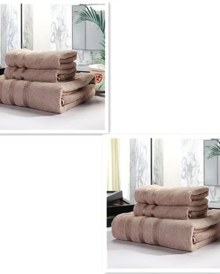 Stack of beige towels on a white surface with a blurred background