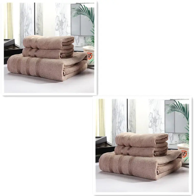 Stack of beige towels on a white surface with a blurred background