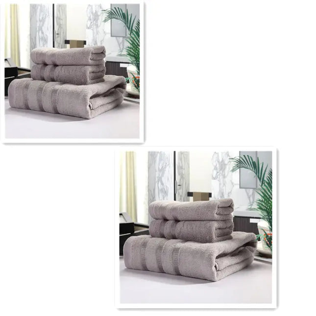 Stack of gray towels on a white surface with a blurred indoor setting