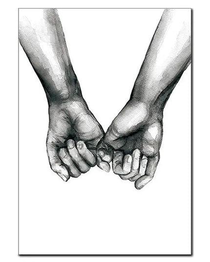 Black and white illustration of two pairs of hands holding each other