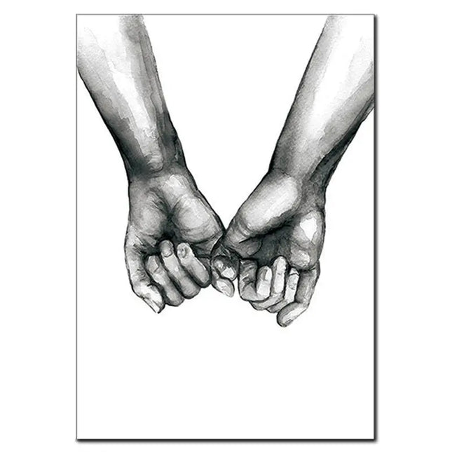 Black and white illustration of two pairs of hands holding each other