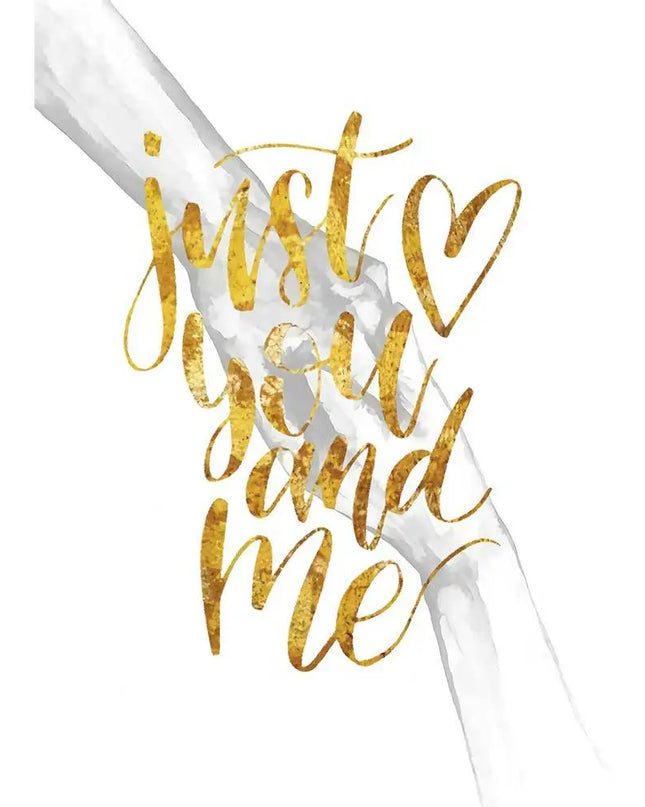 White sash with gold text 'Just You and Me' on a white background