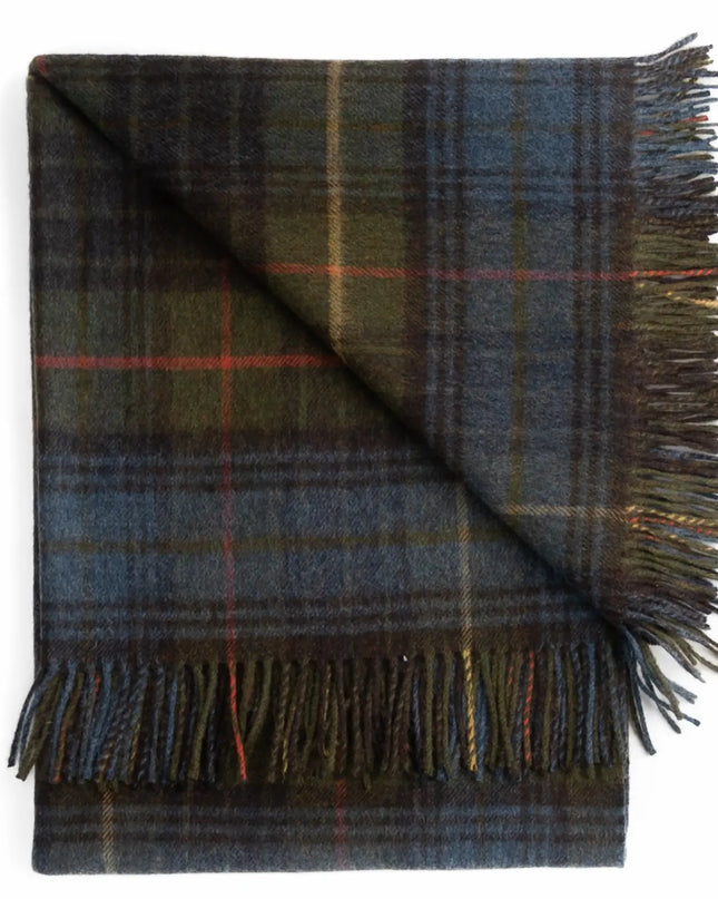Prince of Scots Merino Throw – Antique Hunting Stewart tartan detail on white