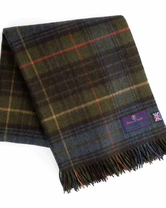 Prince of Scots Merino Throw – Antique Hunting Stewart tartan detail on white