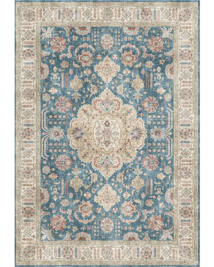 Decorative rug with intricate patterns on a white background