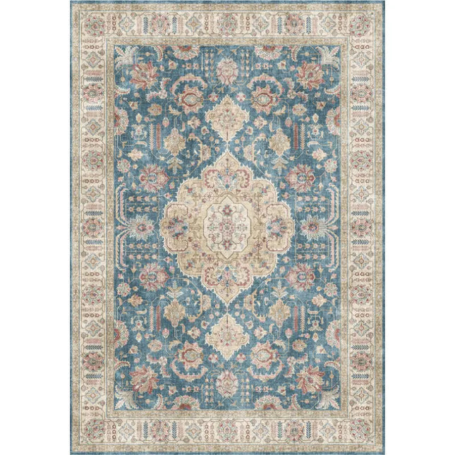 Decorative rug with intricate patterns on a white background