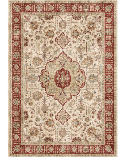 Decorative rug with intricate patterns on a white background